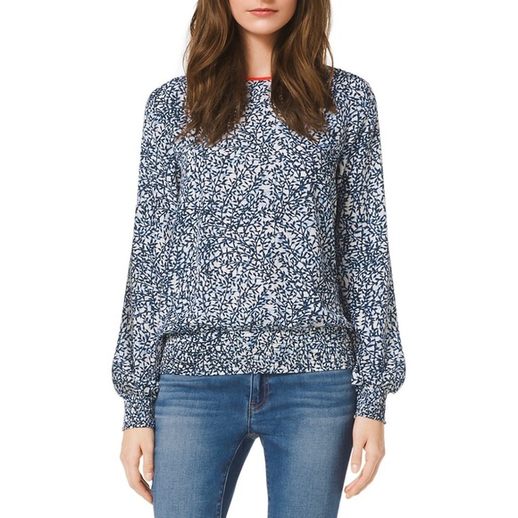 Michael Kors Leaf-Print Crepe Top - Picture 1 of 10
